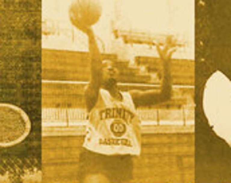 Female basketball player in Trinity jersey