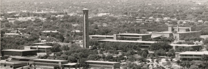 aerial campus view black and white