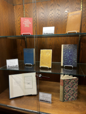 Willa Cather book covers on display